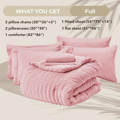 HYMOKEGE Pink Full Size Comforter Set - 7-Piece All-Season Luxury Bedding Collection