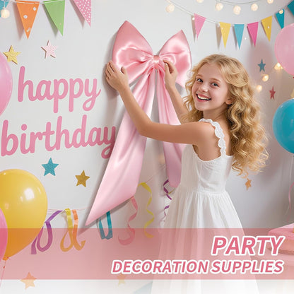 Skiennix Large Pink Bow | Satin Ribbon Tie for Room Decor & Party Backdrop (23 x 32 in)