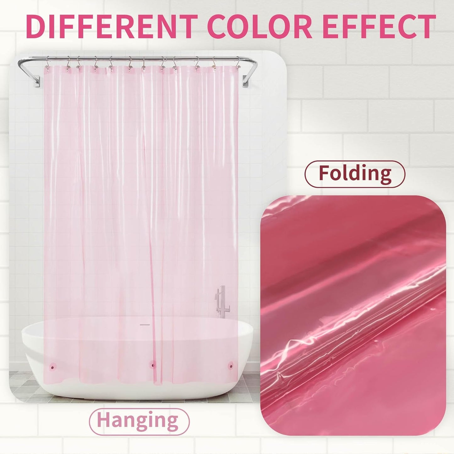 Barossa Design Shower Curtain Liner - Premium Clear Pink PEVA, Waterproof with 3 Magnets | Standard Size