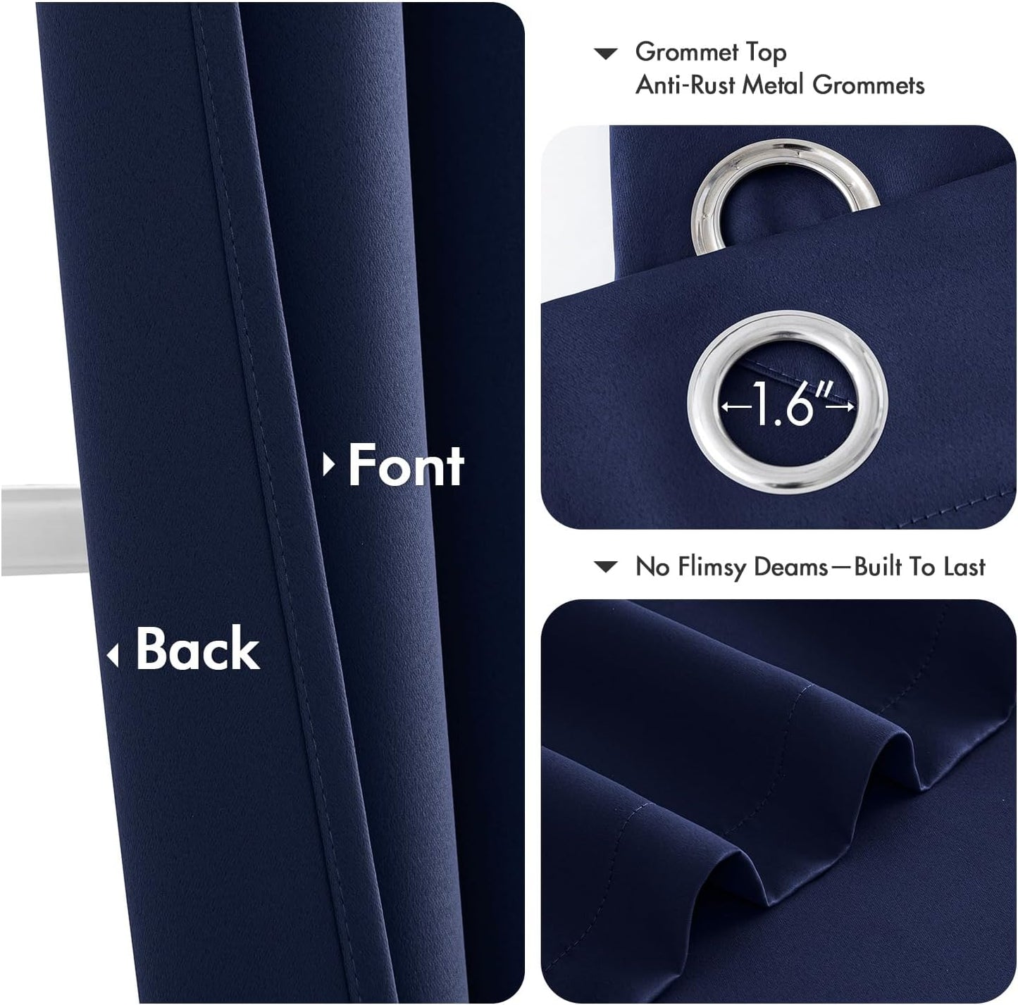 MIULEE Navy Blue Blackout Curtains - Thermal Insulated Room Darkening Drapes | 96 Inches Long, 2 Panels