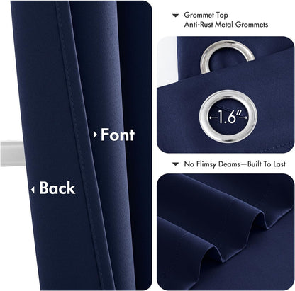 MIULEE Navy Blue Blackout Curtains - Thermal Insulated Room Darkening Drapes | 63 Inch, 2 Panels