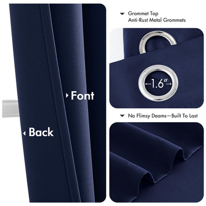 MIULEE Navy Blue Blackout Curtains for Bedroom Living Room 86 Inches Long 2 Panels, Thermal Insulated Room Darkening Drapes Solid Grommet Noise Reducing Light Blocking Window Treatments 40x86 Inch