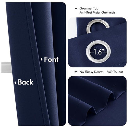 MIULEE Navy Blue Blackout Curtains for Bedroom Living Room 64 Inches Long 2 Panels, Thermal Insulated Room Darkening Drapes Solid Grommet Noise Reducing Light Blocking Window Treatments 40x64 Inch