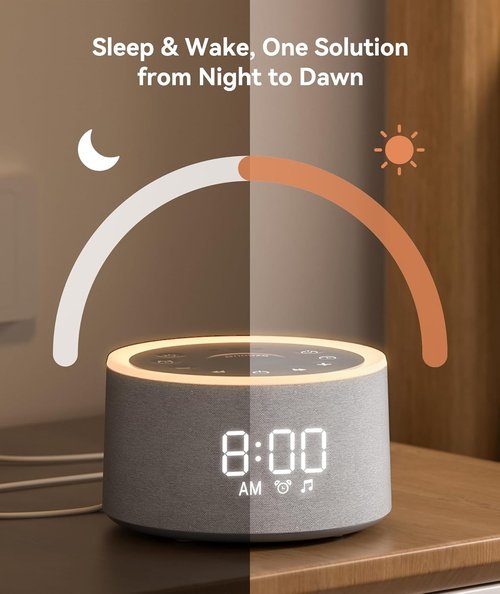Dreamegg D1+ Sound Machine & Alarm Clock - 29 Soothing Sounds, Dimmable Night Light for Sleep & Relaxation