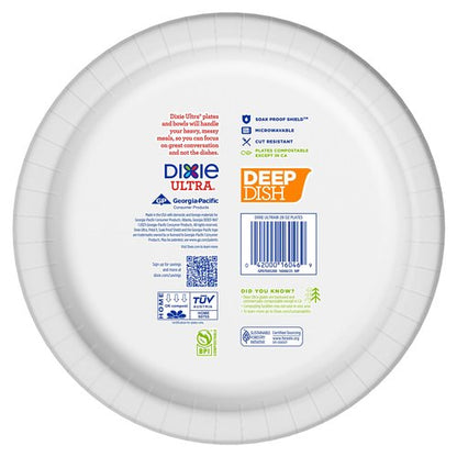 Dixie Ultra, Deep Dish Paper Plates, 28 Oz, 40 Count, Heavy Duty, Microwave-Safe, Soak-Proof, Cut Resistant, Disposable Plates For Heavy, Messy Meals