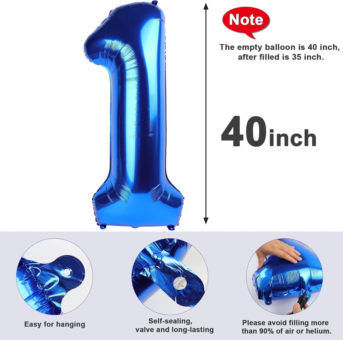 Skiennix 14 Inch Dark Blue Foil Balloon Numbers - Large 40 Inch Birthday & Wedding Decor