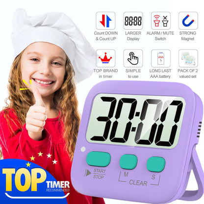 Antonki Timer, Timer for Kids, Kitchen Timers, Digital Timer for Cooking, Egg Timer, Classroom Timer for Teacher, Magnetic Countdown Timer for Exercise, Study, Oven - Battery Included - Pack of 2