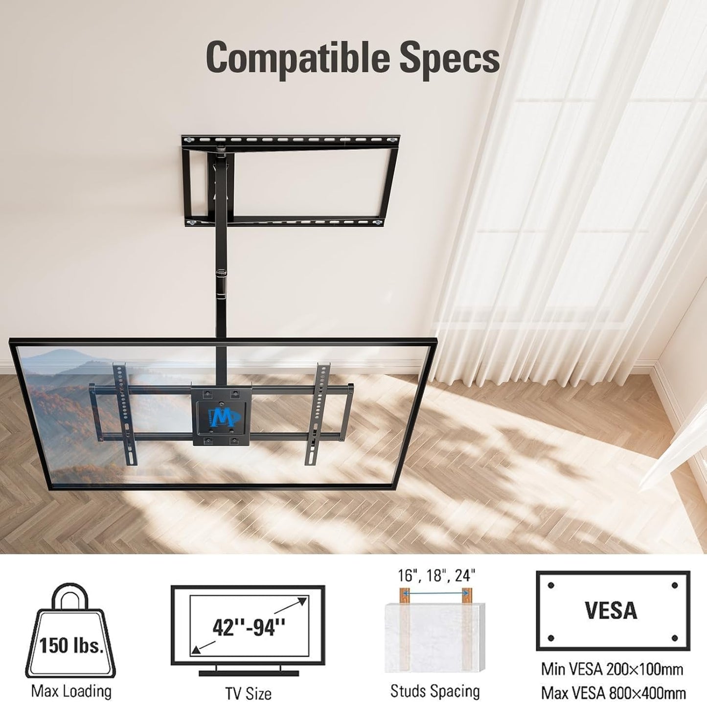 Mounting Dream TV Wall Mount - Full Motion Arm for 42-94 Inch TVs | 40'' Extension, Swivel & Tilt, Max VESA 800x400mm, Supports Up to 150lbs