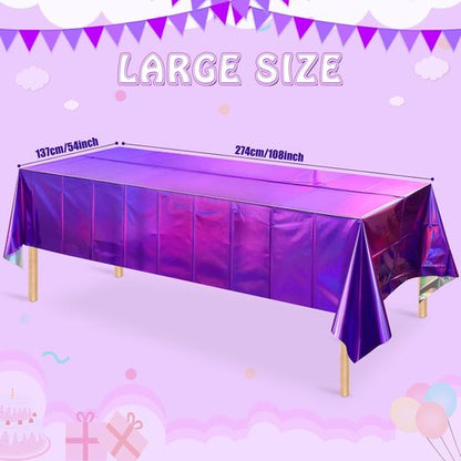 FunnyPars Iridescent Purple Plastic Tablecloths - Shiny Disposable Laser Rectangle Covers | 54x108 Inch Party Decor