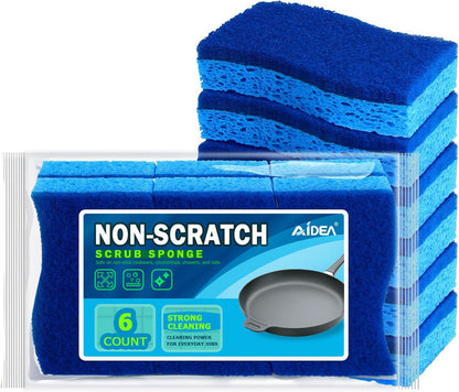 AIDEA Non-Scratch Kitchen Sponges - Fast Cleaning Power for Dishes | 6 Count Set
