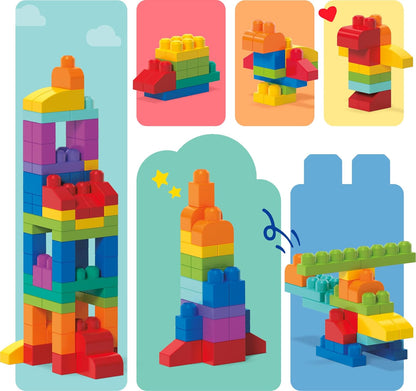 MEGA BLOKS First Builders Toddler Blocks Set - 80-Piece Big Building Bag with Storage, Blue | Ages 1+