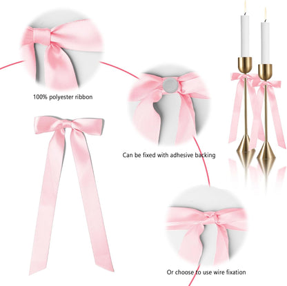 Skiennix 10-Inch Pink Satin Ribbon Bows - 12 Pcs for Gift Wrapping & Wedding Decor