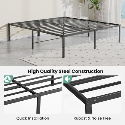 Sweetcrispy 18-Inch Platform Bed Frame - Heavy Duty Metal Foundation with Noise-Free Steel Slats | Underbed Storage, No Box Spring Needed