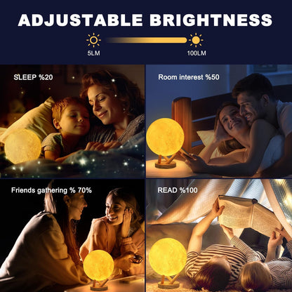 Moon Lamp - 6 Inch Sliding Control Night Light | 16 Colors with Unique Stand - Perfect Gift for Kids & Women
