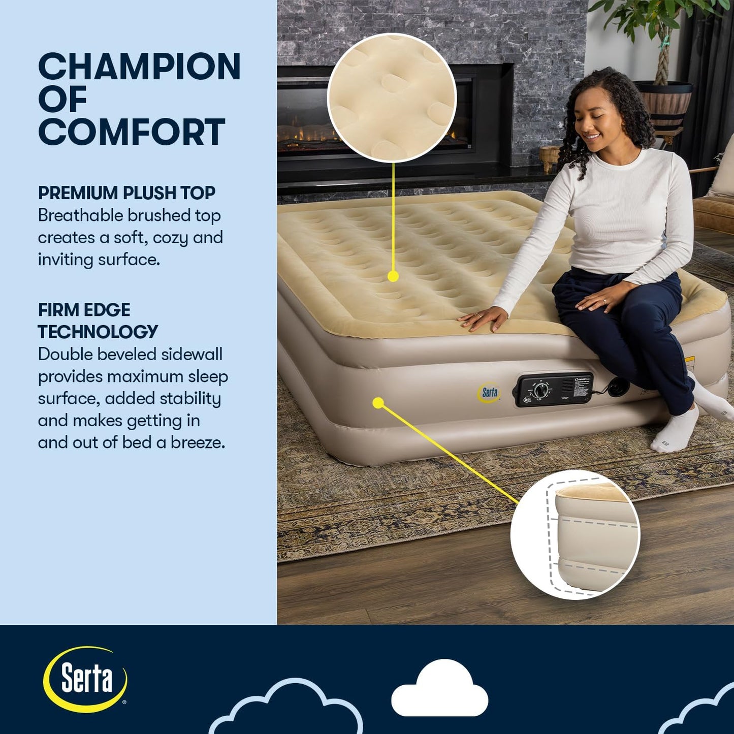 Serta Raised Air Mattress - Luxury Inflatable Design with Never Flat Pump | Heavy Duty Self-Inflating Comfort