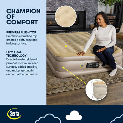Serta Raised Air Mattress - Luxury Inflatable Design with Never Flat Pump | Heavy Duty Self-Inflating Comfort