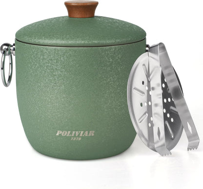 POLIVIAR Ice Bucket, 2.5L Double Wall Ice Bucket with Lid, Stainless Steel Ice Bucket with Tong & Strainer, Ice Bucket for Cocktail Bar, Home & Parties, JX2023-IBLG