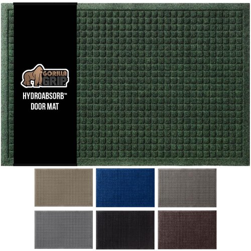 GORILLA GRIP® Ultra Absorbent Front Door Mat Outside Entrance, Traps Dirt, HydroABSORB Doormat Holds Up to 1.7 Cups Water, Stain and Fade Resistant Welcome Mat, Outdoor Entry Rug, 29x17, Green