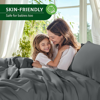 SONORO KATE Bamboo Viscose Bed Sheets - Ultra Soft & Cooling | Extra Deep Pocket (Dark Grey, Queen)