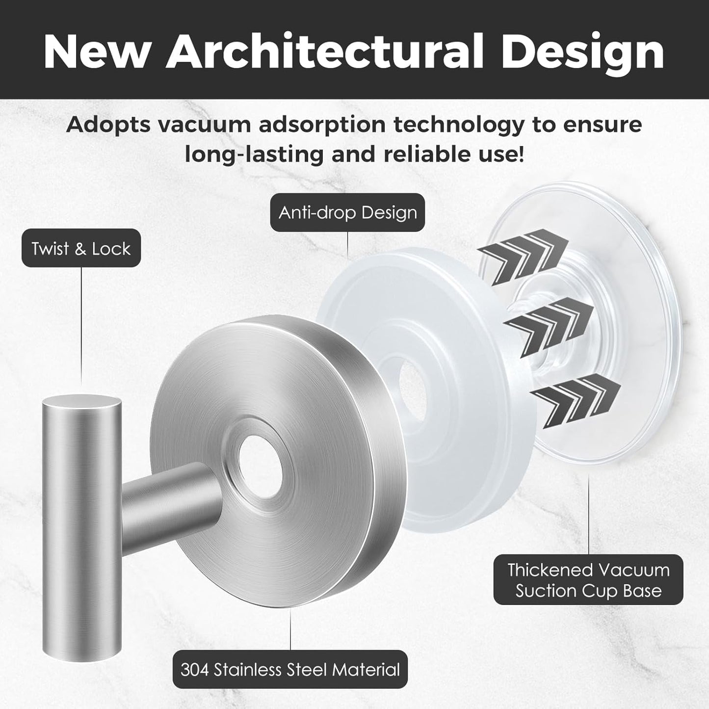 Skiennix Shower Hooks - No-Drill Removable & Reusable Towel Hooks - Heavy Duty Suction Cups - 4 Pack (Silver)