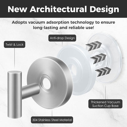 Skiennix Shower Hooks - No-Drill Removable & Reusable Towel Hooks - Heavy Duty Suction Cups - 4 Pack (Silver)