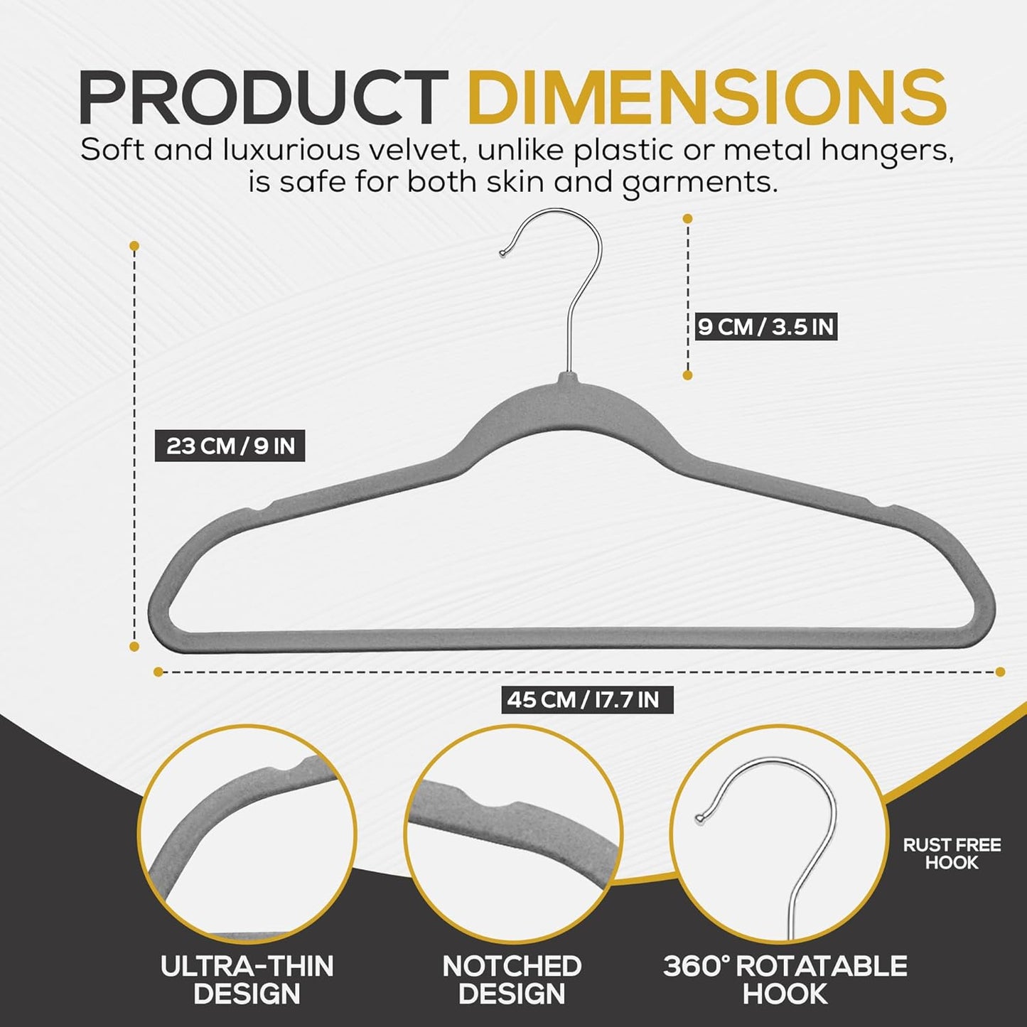 Techzoo Premium Velvet Hangers - 50 Pack Ultra Thin Non-Slip Suit Hangers | Space-Saving Gray Design