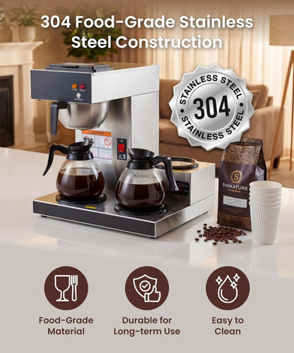 SYBO 12-Cup Commercial Coffee Maker - Pour Over Drip Brewer with 3 Warmers & Stainless Steel Design