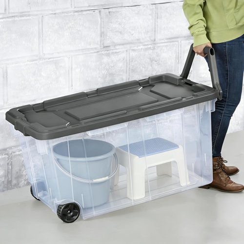 160 Quart Wheeled Storage Bins by [Brand Name] - Stackable Heavy-Duty Clear Totes with Secure Latch Lid & Reinforced Handle | Ideal for Garage, Closet & Moving