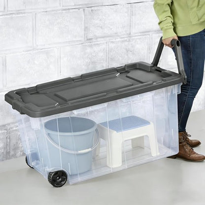 160 Quart Wheeled Storage Bins by [Brand Name] - Stackable Heavy-Duty Clear Totes with Secure Latch Lid & Reinforced Handle | Ideal for Garage, Closet & Moving