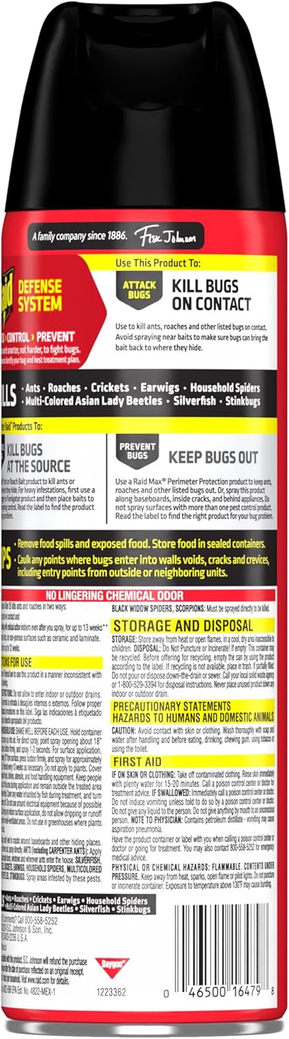 Raid Ant & Roach Killer Spray - Long-Lasting Lemon Scent Formula for Effective Bug Control | 17.5 oz