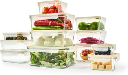 Glasslock Sens 24-Piece Glass Food Storage Set - Airtight & Leakproof | Microwave & Oven Safe, Nestable Design