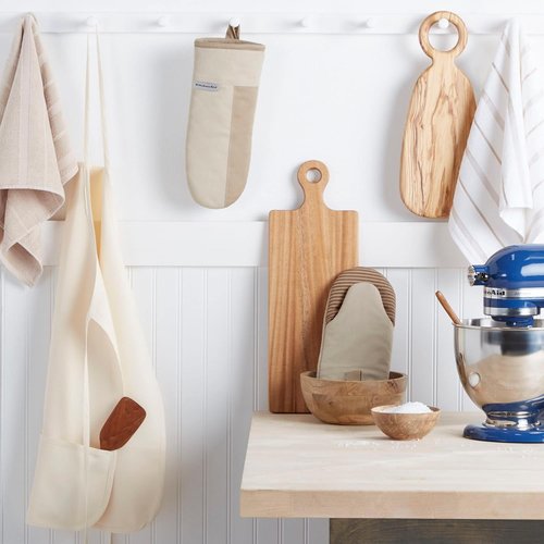 KitchenAid Non-Slip Oven Mitt Set - Two-Tone Milkshake/Beige, 5.75"x13", 2 Pieces for Safe Cooking