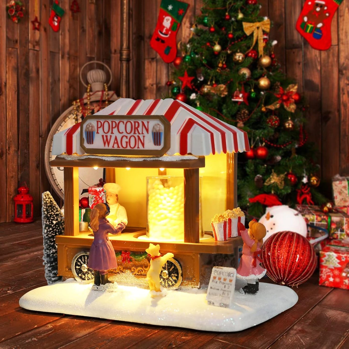 Regine Switzerland Christmas Village Collectible House - Popcorn House with LED Light & Music | Indoor Xmas Decor