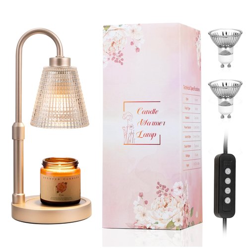Innqoo Champagne Gold Candle Warmer Lamp with Timer, Dimmable Candle Warmer for Home Decor, Height Adjustable Candle Lamp for Jar Candles, Birthday Gifts for Women Mom, House Warming Gifts New Home