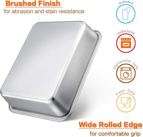 E-far Lasagna Pan Set - Deep Stainless Steel Baking Pans, Non-Toxic & Dishwasher Safe, 12.75 x 10 x 3.2 Inches