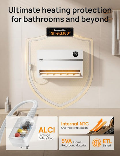 DREO Wall Heater - Smart 1500W Space Heater with 120° Oscillation & Adjustable Thermostat | Ideal for Bathroom, Bedroom, Office