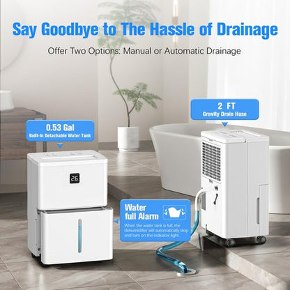 DEVERSE Max 25 Pints Dehumidifier for Home/Bedroom/Basement, 3000 Sq.Ft Coverage, with Drain Hose, Smart Humidity Control & Large Tank