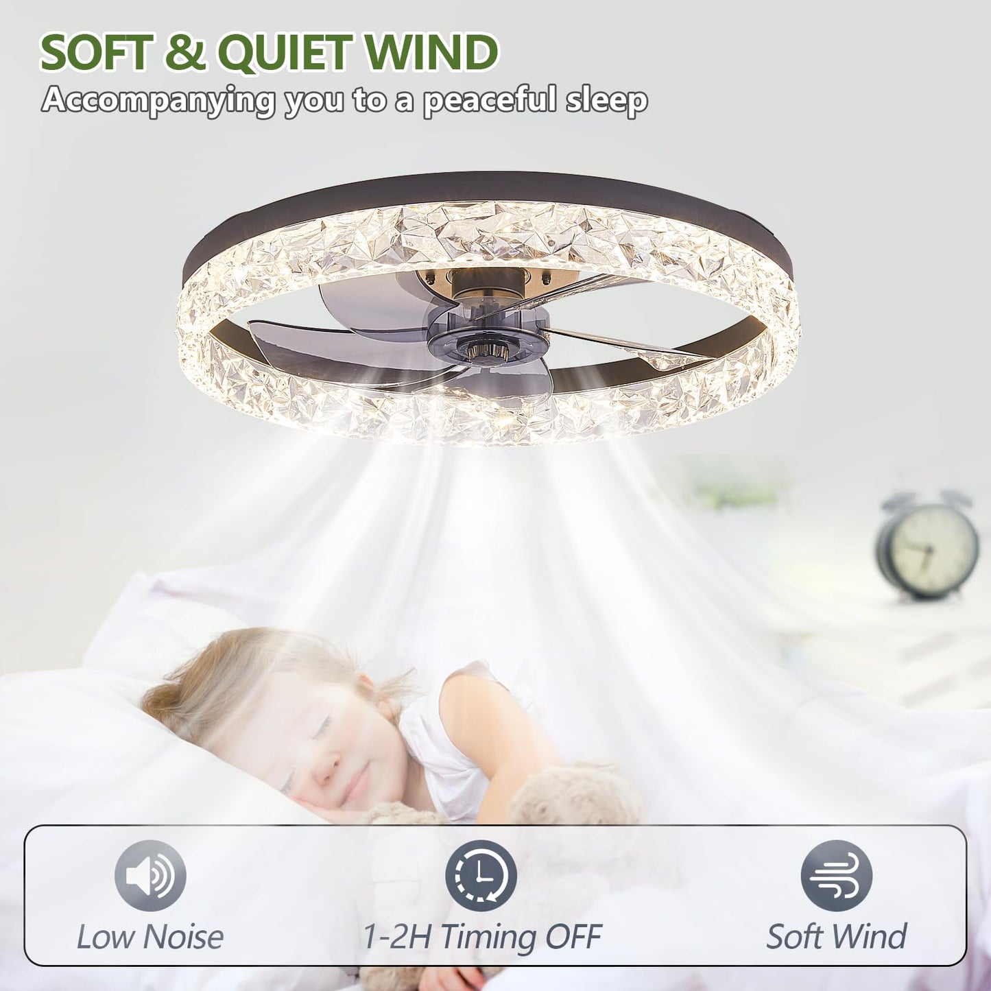 Modern Ceiling Fans with Lights Dimmable, flush mount ceiling fan with lights and remote, 20'' fandelier ceiling fan with light ,bladeless ceiling fan with light for Bedroom Living Room Kitchen