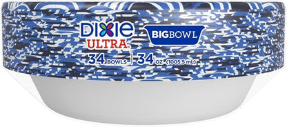 Dixie Ultra Extra Large Paper Bowls - 34 oz, Compostable & Microwave Safe | Ideal for Heavy Meals & Soups