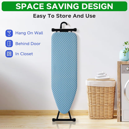 BKTD Compact Ironing Board - Adjustable Height, Heat Resistant Surface | Space-Saving 13 x 43 in Diagonal Checkered Blue