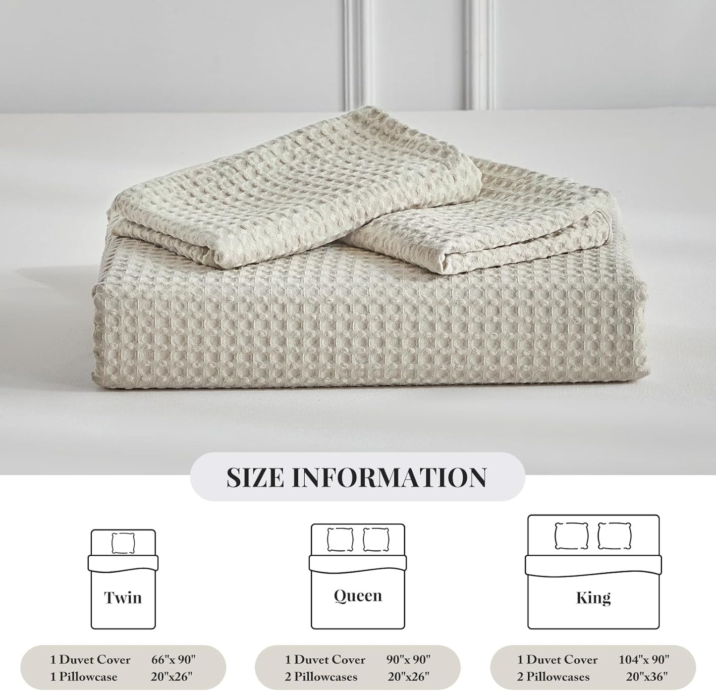 WARMDERN Waffle Weave Duvet Cover Set - Soft & Breathable Queen Size Microfiber Bedding in Khaki | 3 Pieces
