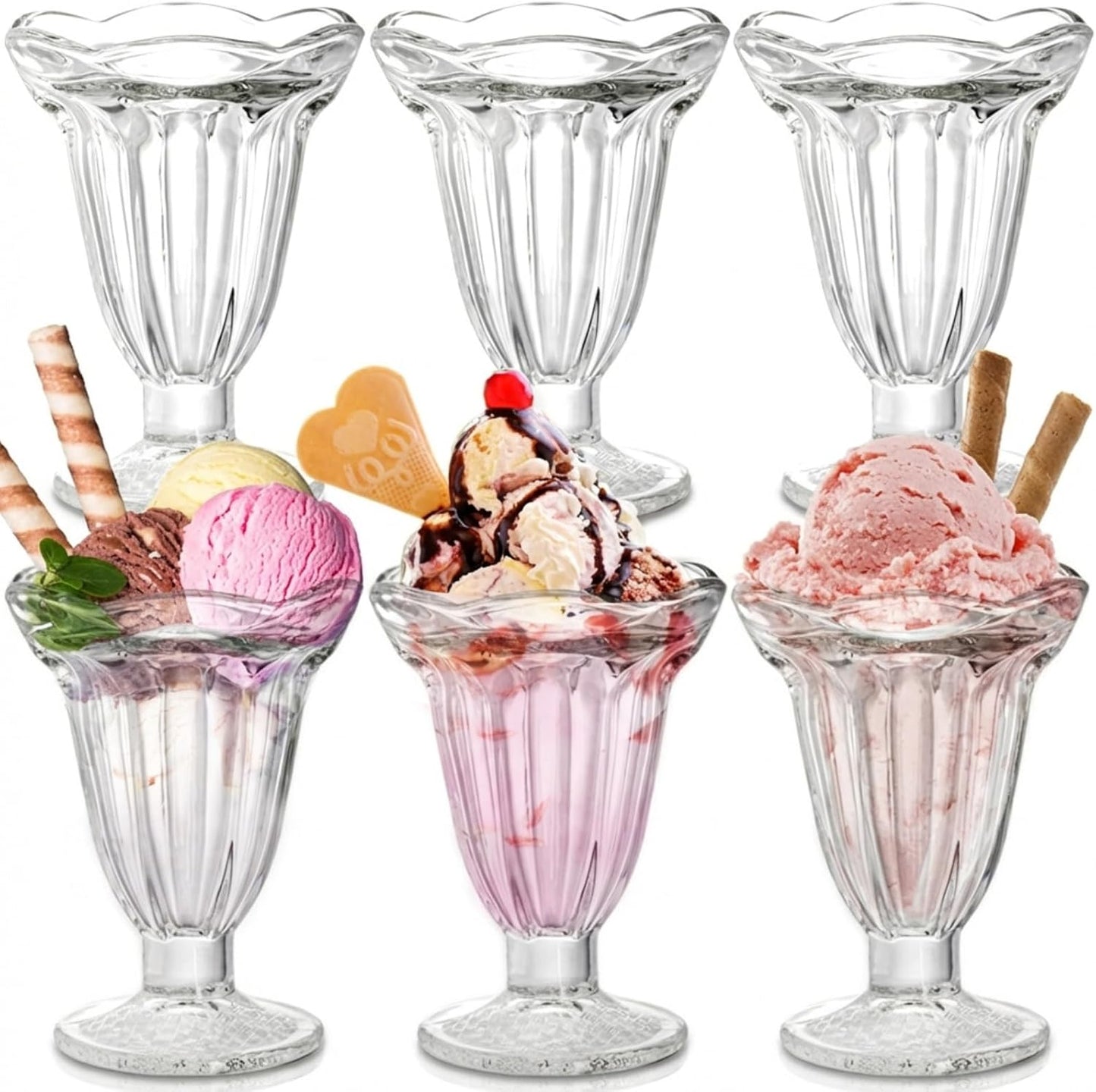 ZENFUN Glass Tulip Sundae Cups - 6 Pack Clear Dessert Bowls for Ice Cream, Milkshakes & More | 7 Fl Oz