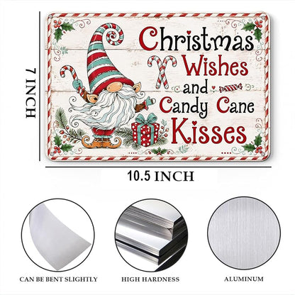 Wall Pediments 64 Christmas Gnome Aluminum Sign - Candy Cane Farmhouse Holiday Decor, Festive Gnome with Peppermint & Gift – Generic63