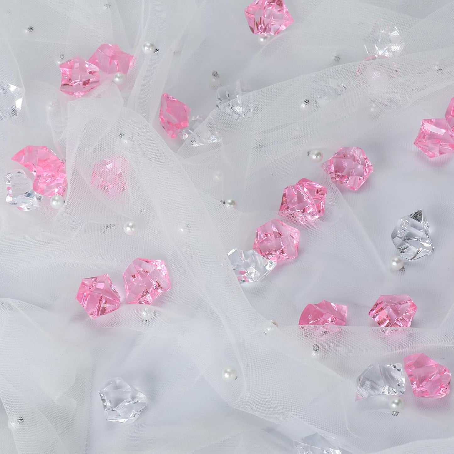Babenest Acrylic Crushed Ice Rocks - 150 PCS Fake Crystals for Home Decor & Events | Pink/Clear
