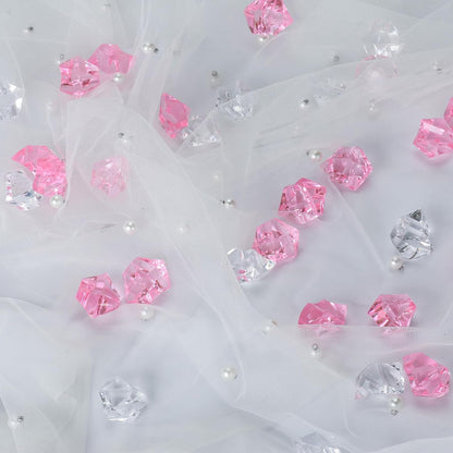 Babenest Acrylic Crushed Ice Rocks - 150 PCS Fake Crystals for Home Decor & Events | Pink/Clear