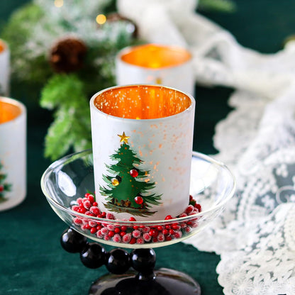 WDHODEC Christmas Candle Holders - Elegant Glass Votive Set for Table Centerpieces | Silver Finish
