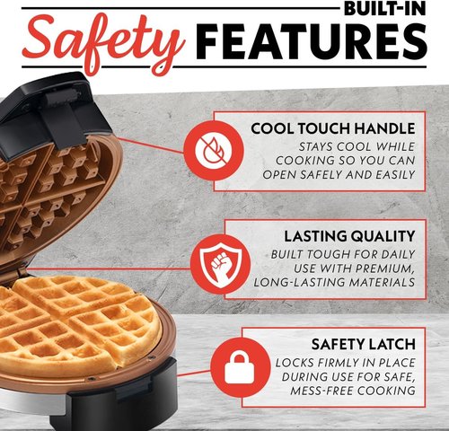 Gourmia Belgian Waffle Maker - Compact Design with Adjustable Browning & Easy-Clean Nonstick Plates