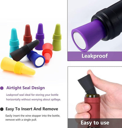 12PCS Wine Stoppers Beverage Bottle Sealer Soft Silicone Wine Bottle Stoppers Corks with Grip Top for Keeping Wine Champagne Fresh