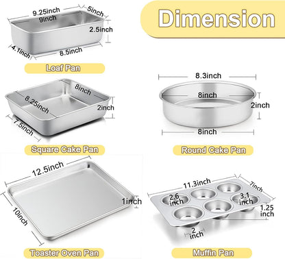 TeamFar Bakeware Set - Stainless Steel Baking Pans for Toaster Oven | Heavy Duty & Dishwasher Safe - 5 Pieces