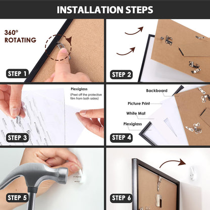 Fixwal 8x10 Picture Frame Set of 6 with Shatter Resistant Plastic Glass, Thin Border and Light Weight Photo Frames for Wall or Tabletop Display, Black